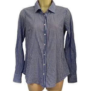 J.Crew  Blue and White Gingham Check Blouse Woman Size XS Long Sleeve Button Up